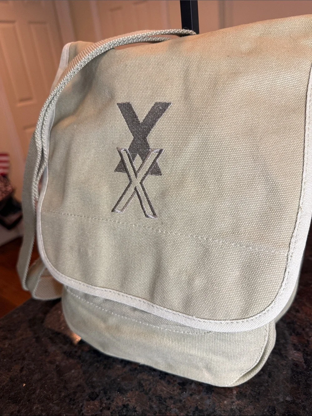 Canvas Crossbody Messenger Bag - Light Olive Green